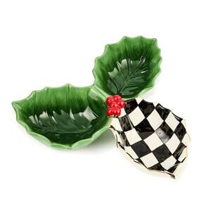 Mackenzie-Childs Holly Leaf Ceramic Candy Dish NEW